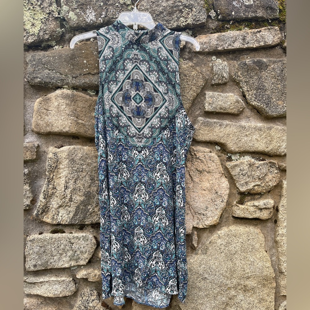 American Eagle Paisley Blue Dress w/ Cutout Back